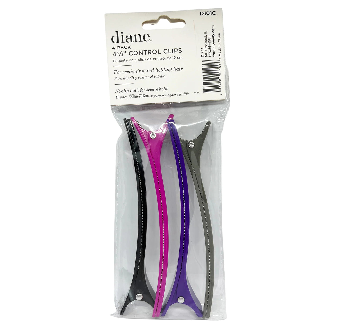DIANE 4-Pack 4 ¾" Control Clips D101C – Clips Profesionales para Dividir y Sujetar Cabello