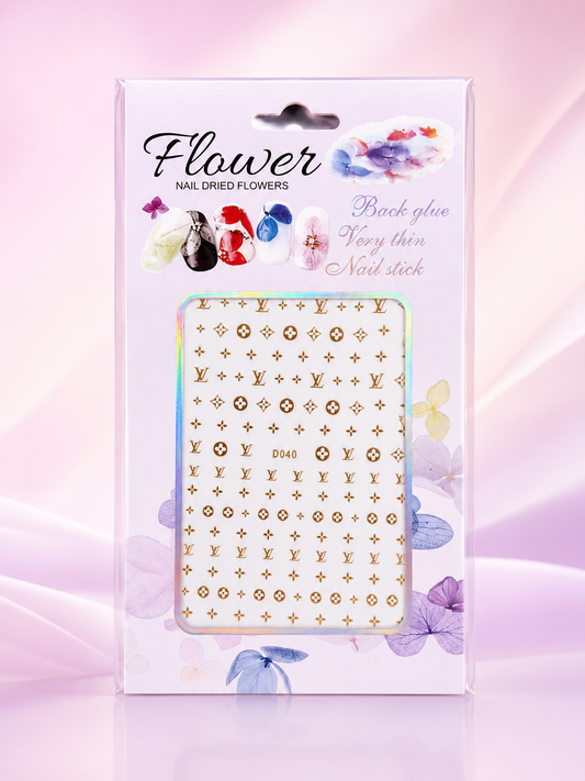 Flower Nail Art Decals D040 – Stickers Dorados para Uñas