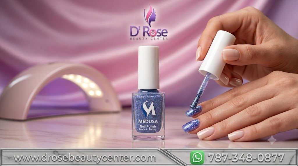 Medusa Nail Polish MNP143 Esmalte Azul Lavanda con Glitter Holográfico para Uñas