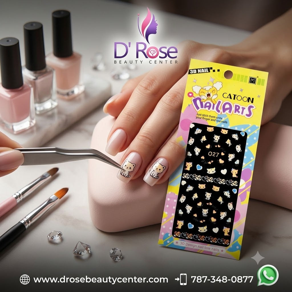 Catoon Nail Arts 3D Nail Stickers 027 – Gatitos, Corazones y Bordes Decorativos