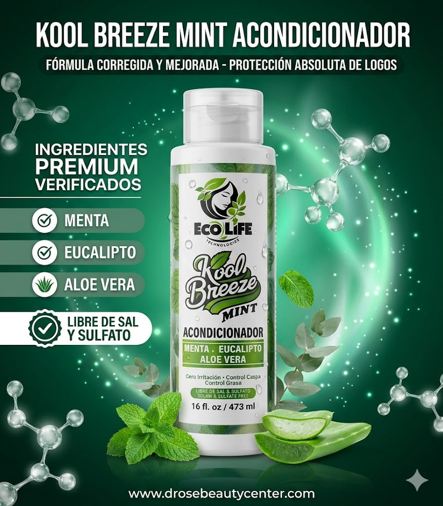ECOLIFE TECHNOLOGIES Kool Breeze Mint Acondicionador 16oz / 473ml – Menta, Eucalipto y Aloe Vera