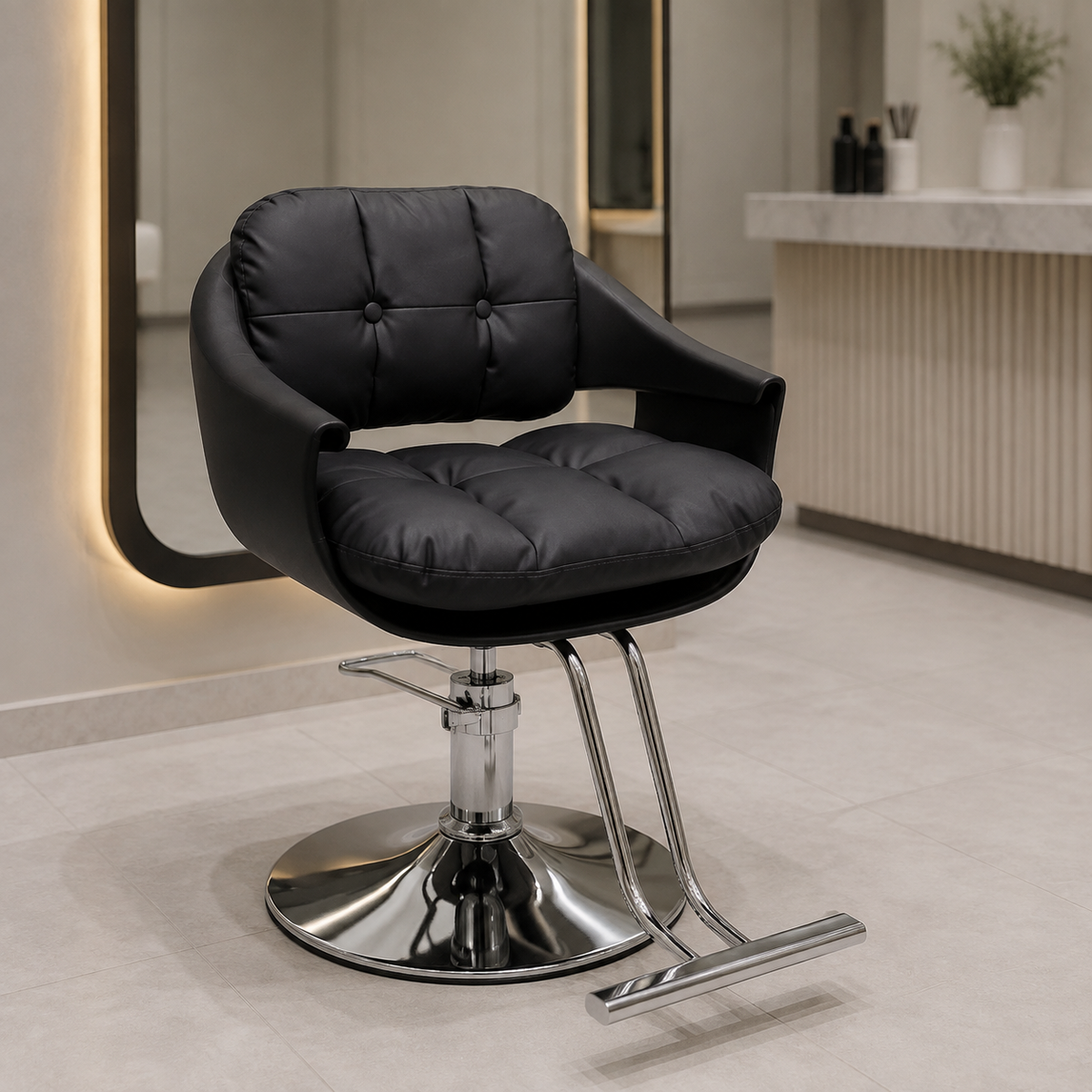 Beauty Style Silla Denise Negra Hidráulica con Base Cromada | 2525213