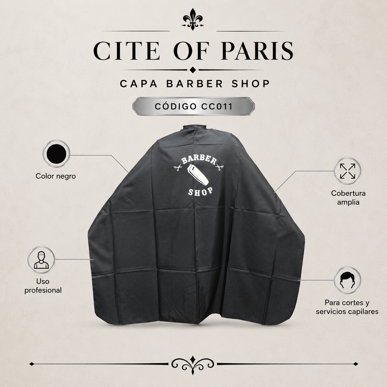 Capa de Corte Profesional Cite of Paris Barber Shop CC011