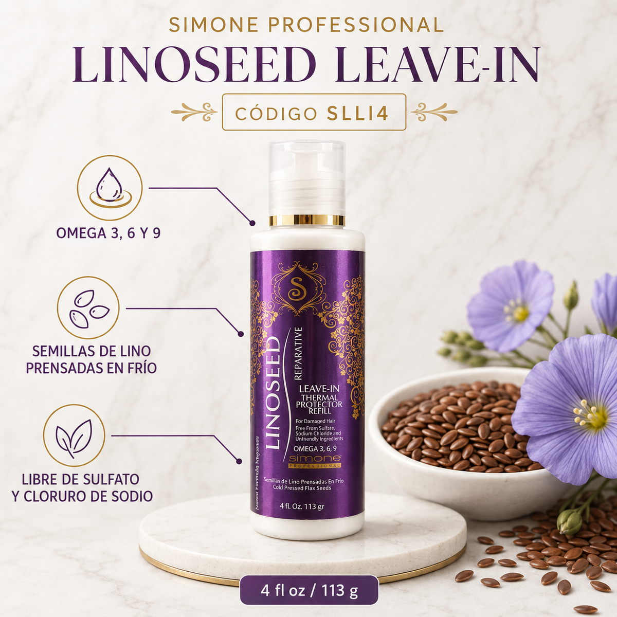 Simone Professional Linoseed Leave-In Protector Térmico 4 oz