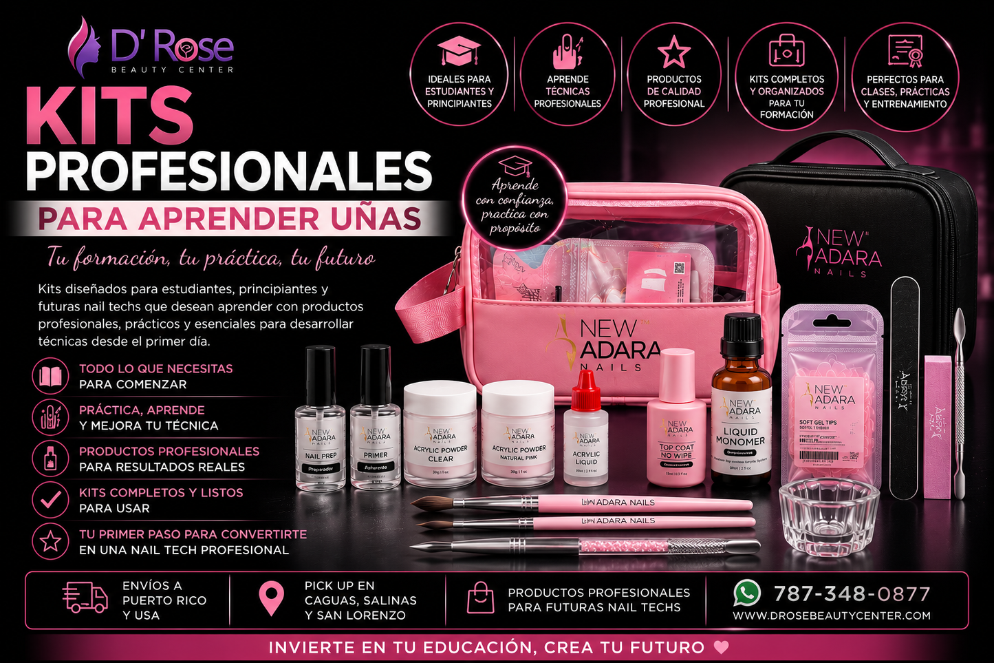New Adara Nails Student Kit 12 PZ AR-KIT para Práctica y Aplicación Profesional de Uñas