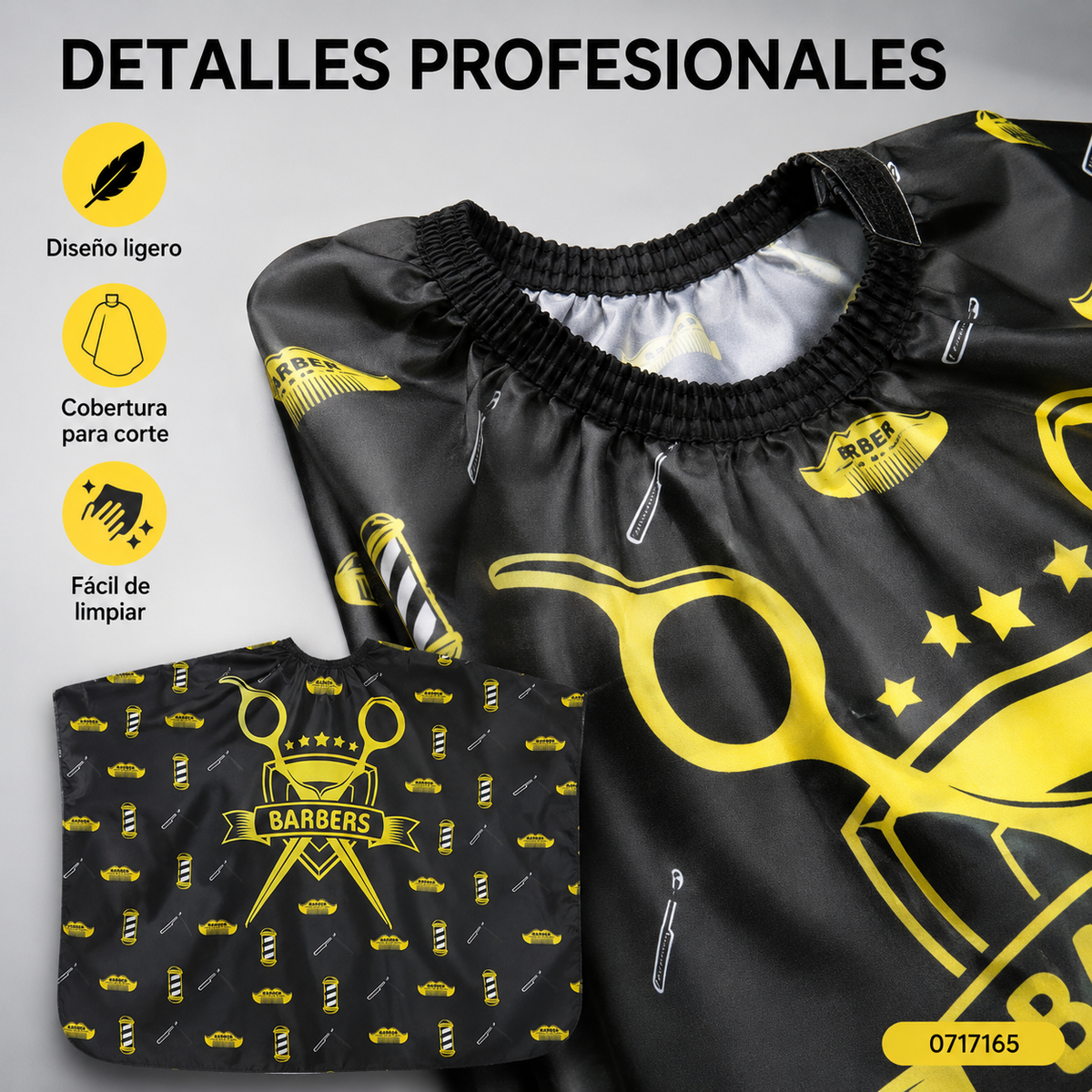 Beauty Style Capa de Corte para Barbería 0717165 | Negra con Diseño Amarillo