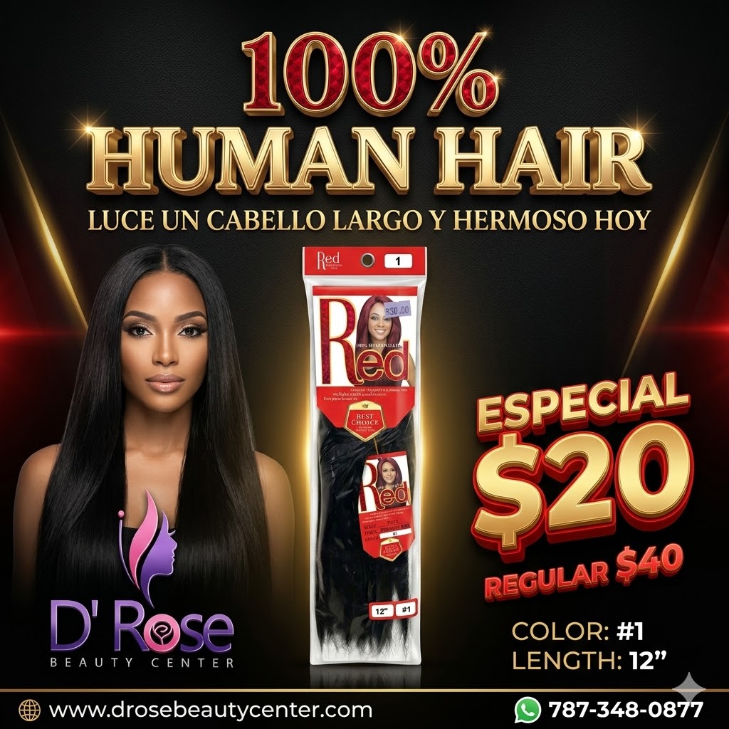 Red 100% Human Hair Straight Hair Color #1 12"
