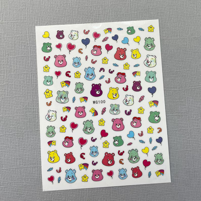 Pop Finger 3D Design Nail Stickers WG100 – Ositos, Corazones, Estrellas y Arcoíris