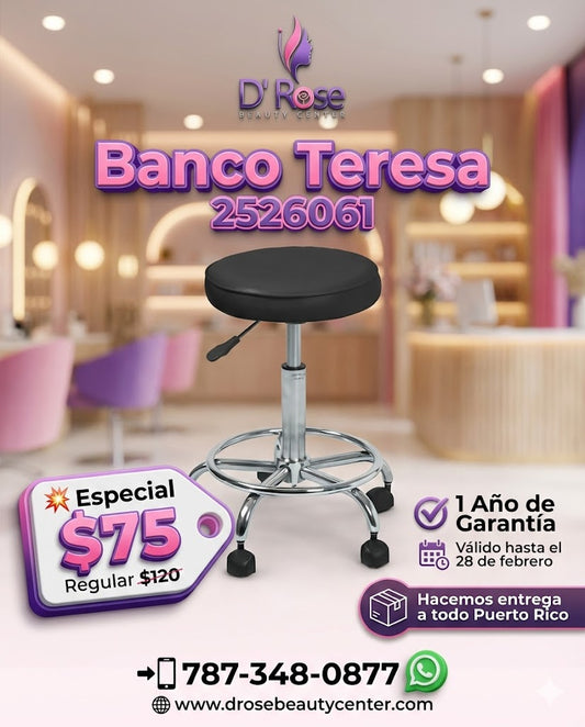 🪑✨ Banco Teresa Negro Profesional para Estilista y Manicurista | Modelo 2526061